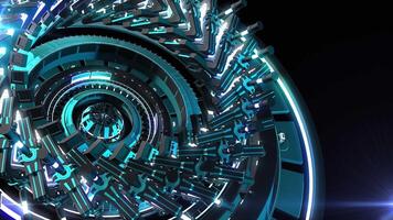 3D digital technology sci-fi HUD, circle gear machine element engine laboratory futuristic video