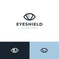 Security Logo. Eye Lens Icon Linear Style with Shield inside Flat Protection Logo Design vector