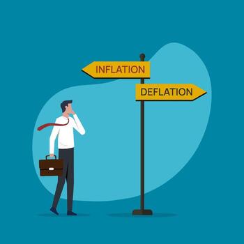 Deflation and inflation concept on the signpost with two different direction ways vector
