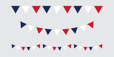 Set of seamless red, white and blue flag triangle party bunting border. Flat design illustration. vector