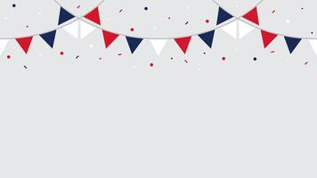 Seamless red, white and blue flag triangle party bunting with confetti border. Flat design illustration. vector