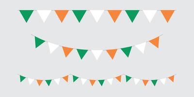 Set of seamless flag of Ireland triangle party bunting border. Flat design illustration. vector
