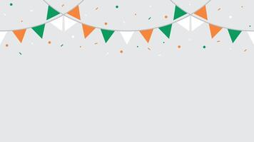 Seamless flag of Ireland triangle party bunting with confetti border. Flat design illustration. vector
