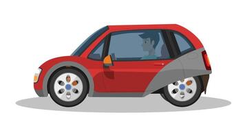 Concept illustration of detailed side of mini car red color with driving man. Can see interior of car from transparent glass. on isolated white background. vector