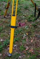 Tripod of a total station tripod, surveying and measuring work photo
