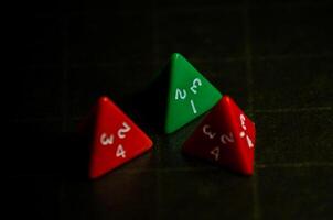 Role Playing Game triangular dices. Selective focus. photo