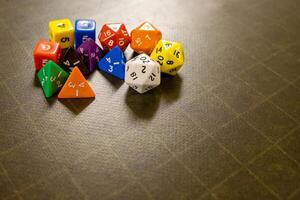 Set of dice for fantasy dnd and rpg tabletop games Board game polyhedral dices with different sides photo