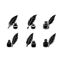Feather and Ink Bottle and Line Art Design vector