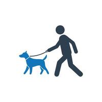 Person walking a dog on a leash icon, Dog on a leash icon vector