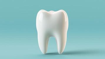 3D render of a realistic tooth model on a light blue background for dental and healthcare concepts photo