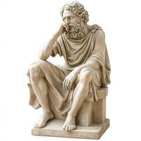 Classical sculpture of a seated, bearded man in a robe, deep in thought, detailed ancient style stone figure photo