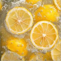 Refreshing slices of lemon in water with bubbles, showcasing vibrant citrus freshness and effervescence photo