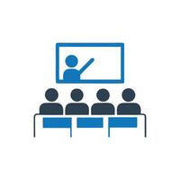 Classroom Icon, Lecture icon, Teacher at chalkboard icon, Students Teacher Classroom Icon vector