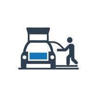 Person Placing Box Into Car Trunk Icon vector