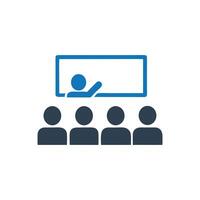 Lecture icon, Teacher at chalkboard icon, Students Teacher Classroom Icon vector