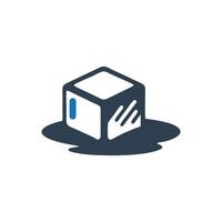 Melting Ice Cube Icon, Melting Ice Cube With Puddle Icon vector