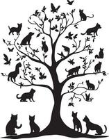 a tree with cats and birds on it vector
