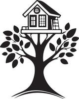 tree house with tree and leaves illustration vector