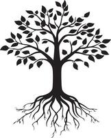 a black and white tree with roots vector