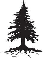 a black and white silhouette of a tree with roots vector