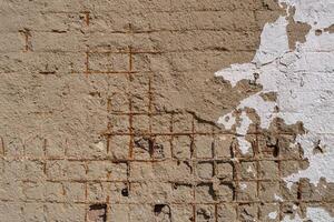 Iron reinforcement in a concrete wall. Abstract construction background. photo