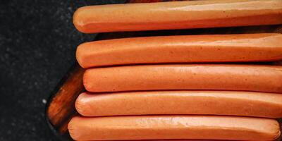sausages meat pork, beef, chicken dish Fresh delicious gourmet food background on the table rustic food top view copy space photo