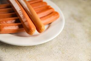 sausages meat pork, beef, chicken dish Fresh delicious gourmet food background on the table rustic food top view copy space photo