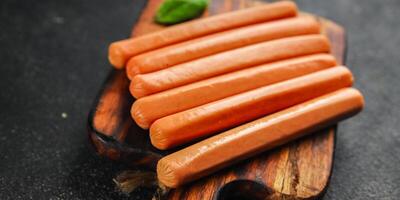 sausages fresh meat pork, beef, chicken dish gourmet food background on the table rustic food top view copy space photo