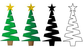 Set of Christmas Tree designs in colour, gradient, silhouette and outline isolated on a white background vector