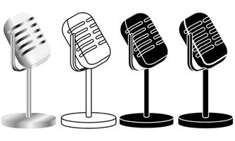 Set of old still microphones in a realistic gradient effect, Black and White, White and Black and Black and transparent stroke versions vector