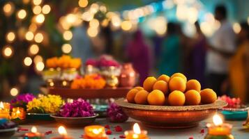 Pooja Thali with Gulab Jamun and Joyful Celebrations photo