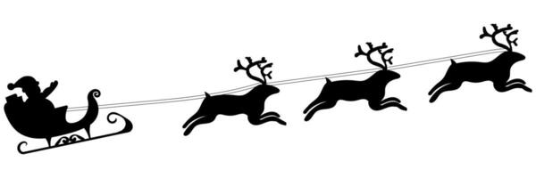 Santa and reindeer flying silhouette element isolated on a white background vector