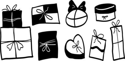 Gift Box Doodle Set - Minimalist Two Color Black and White Illustration vector