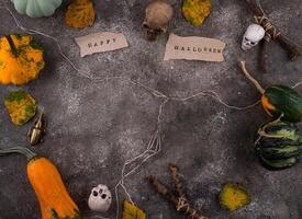 Halloween composition with skull and pumpkins photo