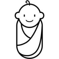 A baby wrapped in a blanket is shown in a line drawing vector