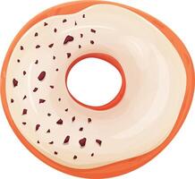 Donut with white glaze and chocolate chips. Donut white. Donut isolated on a white background. Cartoon style. Chocolate chips on donut. vector