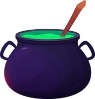 Halloween cauldron. Potion boiling in a cauldron. Witch pot with green potion. Cartoon style vector
