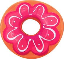 Donut with pink flower glaze and white topping. Donut pink. Donut isolated on a white background. Cartoon style. vector