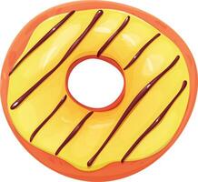Glossy donuts with yellow glaze and chocolate topping. Bright and tasty donut. Donut yellow. Donut isolated on a white background. Cartoon style vector