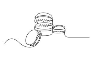 Macaron cookie one continuous line design vector