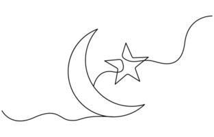 Continuous one line drawing of moon icon vector