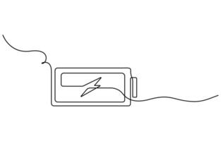 One continuous line drawing of battery charging vector