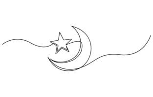 One continuous line drawing of Moon with stars vector