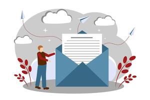 A man with an envelope. Communication by e-mail, newsletter and advertising about a product or service, business correspondence vector