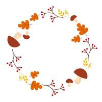 Autumn frame of mushrooms and leaves on a white background vector