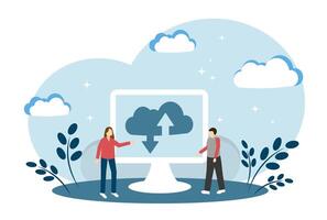 The concept of cloud storage. File backup, computer technology vector