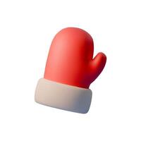 3D illustration of red winter mitten with a white cuff, designed in a smooth, minimalistic style. Ideal for New Year or Christmas greeting cards, winter-themed projects, and holiday decorations vector