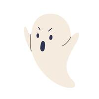 Flat illustration of a cute ghost character, perfect for Halloween-themed designs and children's projects. This adorable ghost adds a playful, friendly vibe to decorations, banners vector