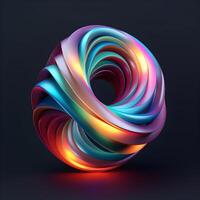Holographic abstract shape, tangled graphic. Multicolor gradient volumetric riddle form. ai illustration photo