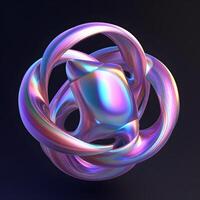 Holographic abstract shape, tangled graphic. Multicolor gradient volumetric riddle form. ai illustration photo